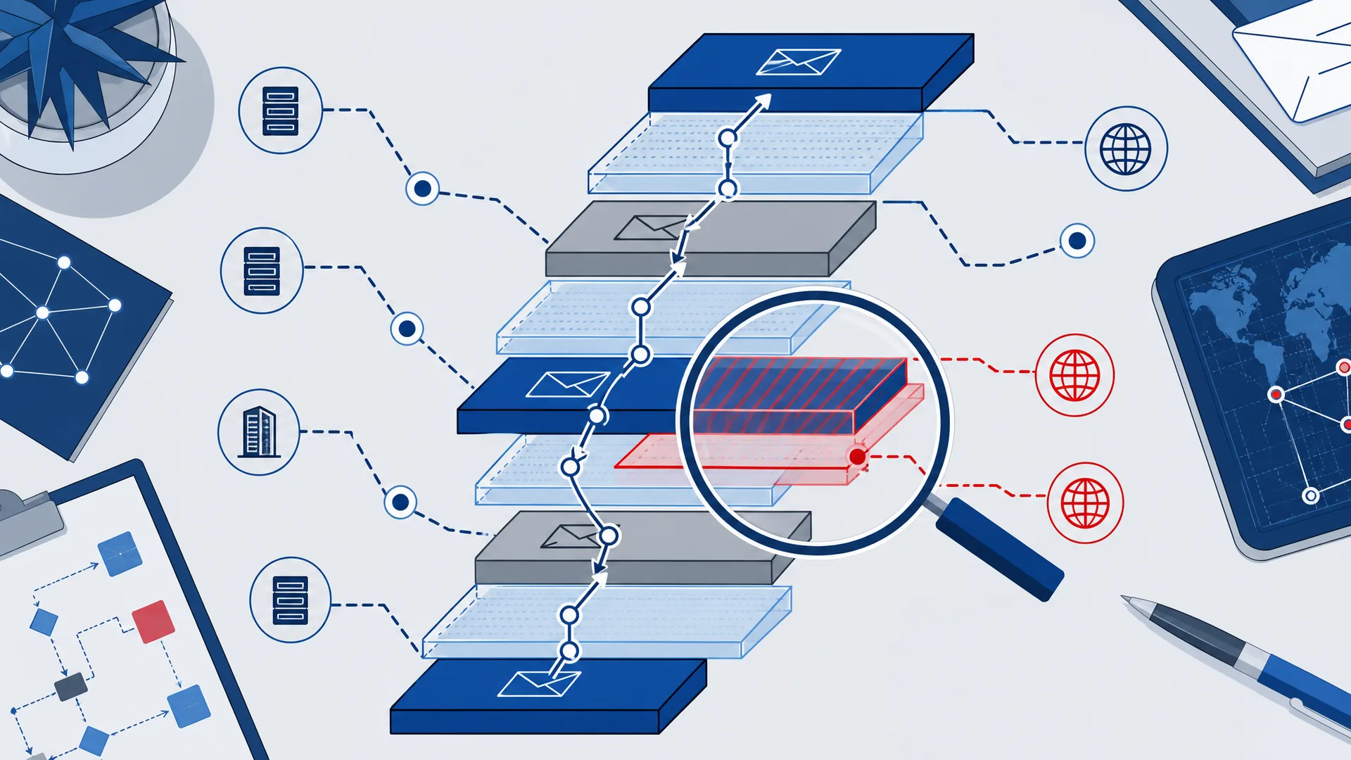 Email Header Analysis - the Full Delivery Path, Timestamps, and Forged Fields.